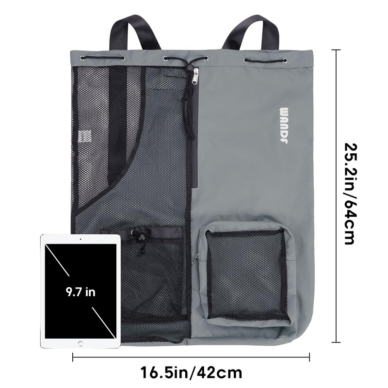 WANDF Swim Bag Mesh Drawstring Backpack with Wet Pocket Beach