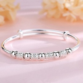 LUTAKU Anxiety Bracelet for Womens 925 Silver Bead Spinner Bangles Bracelets for Womens Girls Fidget Bracelet for Anxiety Jewelry Gift (S-008)