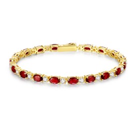 FANCIME Garnet Tennis Bracelet, 14K Gold Plated January Birthstone Tennis Bracelets for Women, Fine Jewellery Mothers Day Christmas Birthday Gift for Women Girls