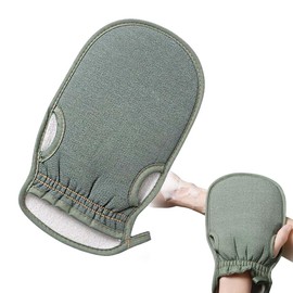 DACAIFH Exfoliating Gloves, Scrub Gloves, Reusable Bath Supplies, Body Scrub, Body Wash Gloves, Body Scrub, Unisex x Thumb Fixed Anti-Slip x Exfoliating for Smooth Skin (Olive Green)