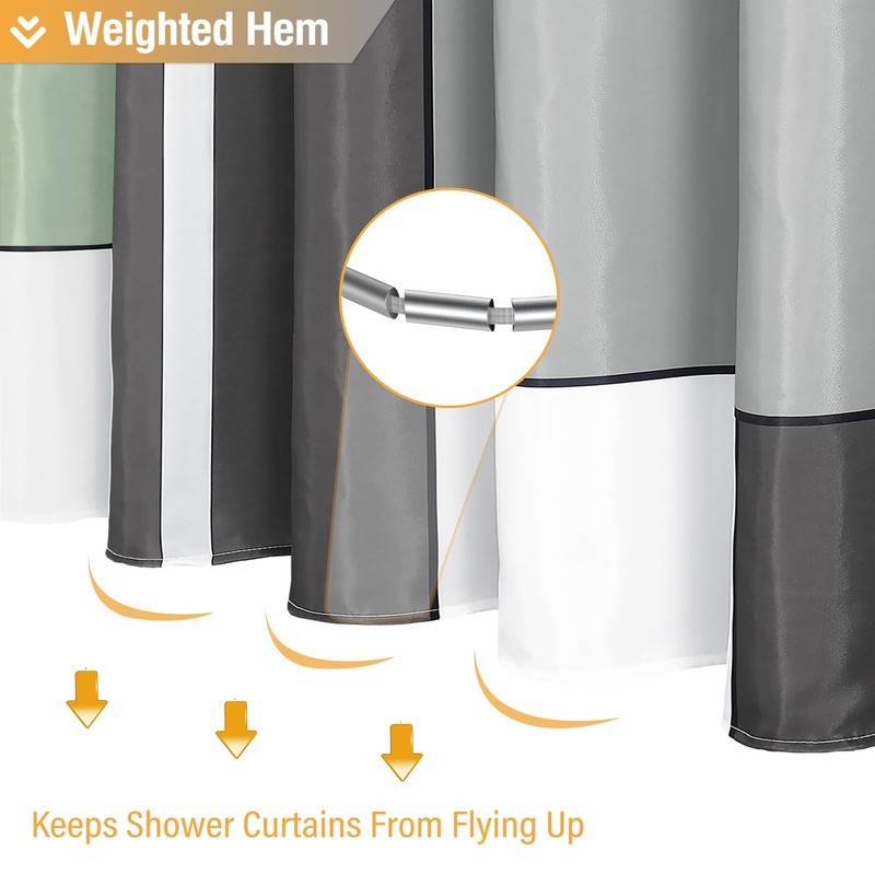 BTTN Sage Green Fabric Shower Curtain, Modern Geometric Neutral Cloth