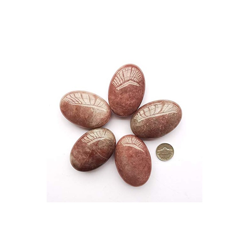 Manekieko Natural Strawberry Quartz Worry Stones Oval Palm Pockets Healing