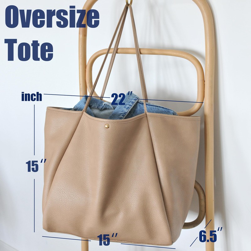 HOXIS Oversize Pu Leather Tote Women Weekender Bag Shopper Handbag