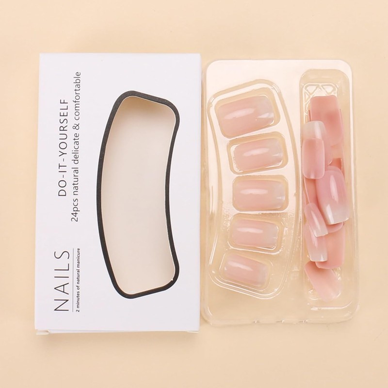 GlamRays Pack of 24 Nude Pink Press on Nail, Short