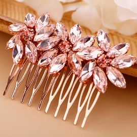 BERYUAN Crystal Hair Comb for Women, Prom, Wedding Headpiece for Bride, Bridesmaids, Pink