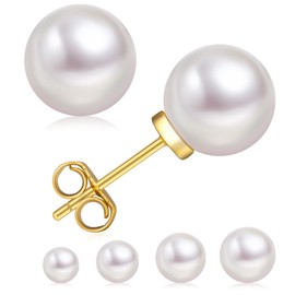 KRKC Pearl Earrings, Round White AAAA+ Freshwater Cultured Pearl Earrings for Women, 14k Gold Earrings, Hypoallergenic Earrings with Handpicked Genuine Pearls, Classic Bridal Stud Earrings, Gifts For Girls Wife, 6.0-6.5mm