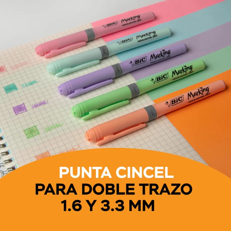 Marcatextos Resaltador Bic Marking Pastel Punta Cincel 5 Pzs