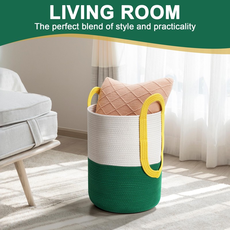 Woven Rope Laundry Basket Clothes Hamper with Handles, Large Blanket