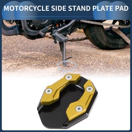 INFINAUTO Motorcycle Side Stand Plate Pad, Motorbike Kickstand Pad with Wrench Aluminum Alloy Gold Tone, 1 Set