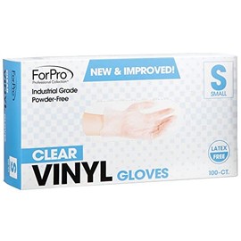 ForPro Disposable Vinyl Gloves, Clear, Industrial Grade, Powder-Free, Latex-Free, Non-Sterile, Food Safe, 2.75 Mil. Palm, 3.9 Mil. Fingers, Small, 100-Count