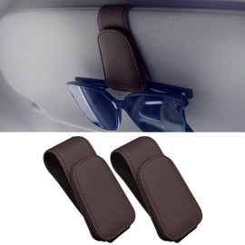 Anwlki Glasses Holder for Car Sun Visor 2 Packs Magnetic Leather Sunglasses Holder Car Glasses Holder Ticket Card Clip (Mocha Brown)