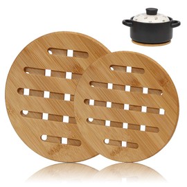XGzhsa Pot Trivet, Heat Resistant Mat Kitchen, 2 Pieces, Various Sizes, Non-Slip Thick Bamboo, Heat Resistant Mats for Pots, Pans, Tableware, Ideal Home Kitchen Worktop Protector (Round)