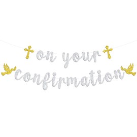 On Your Confirmation Banner, Cross Baptism Banner for Kids, First Holy Communion, God Bless, Religious Christening Baby's 1st Birthday Baby Shower Party Decorations Supplies