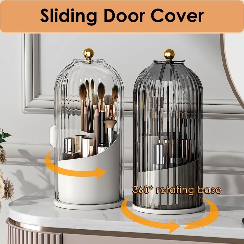 Growsun Rotating Makeup Brush Holder Organizer with Lid 360°Spinning Waterproof