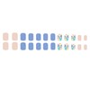 24Pcs Flower Press On Nails Short Square Fake Nails Blue