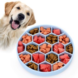 Pawow Dog Slow Feeder Bowl Non Slip Puzzle Bowl and Anti-Gulping Pets Slow Food Feeding Dishes(Blue)