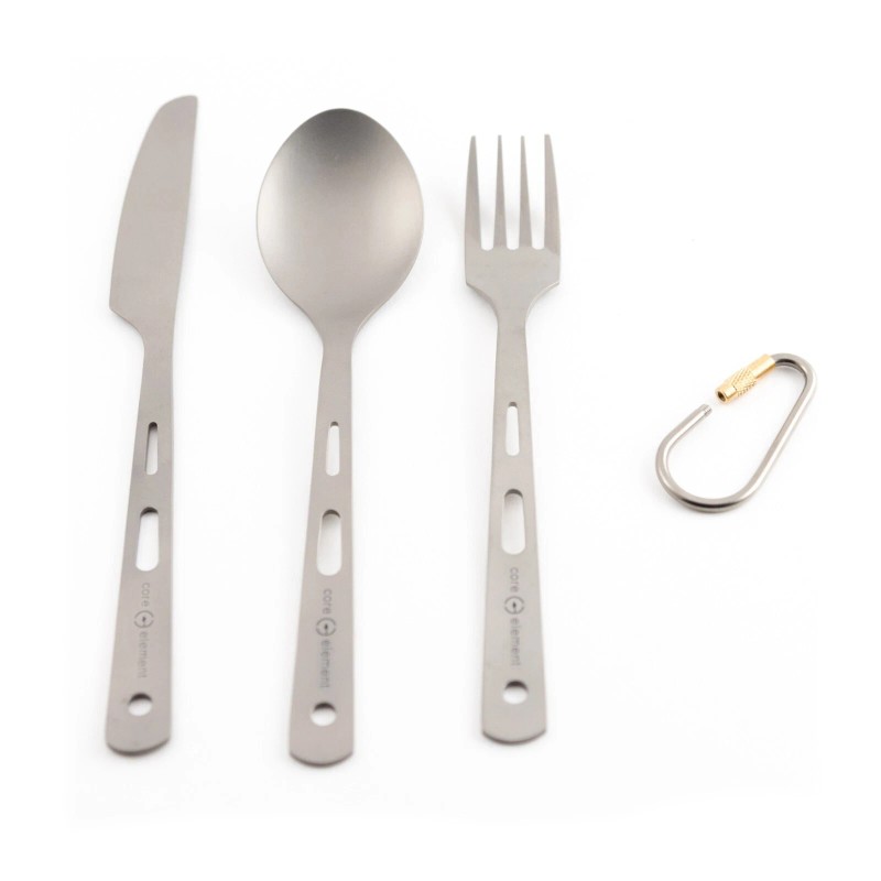 Core Element 100% Titanium Three-piece Utensil Set Fork Knife Spoon