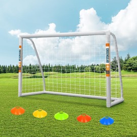 ORIENGEAR Soccer Goal, 12x6/10x6.5/8x6/6x4 Full Size Soccer Goals for Backyard, Soccer Net with Training Discs, Portable Soccer Goal with 1 Carry Bag