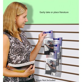 Marketing Holders 10 Pack Slatwall Brochure Holder with Hanging Hardware Multi Tier Clear Display Rack for 4 Inch Wide Trifolds and Pamphlets in Reception Areas Welcome Centers and Libraries