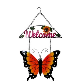 STC World Welcome Butterfly Metal Iron Garden Decor Door Wall Fence Yard Art Sculptures for Indoor Outdoor 31" x 17.5" (Butterfly Welcome)