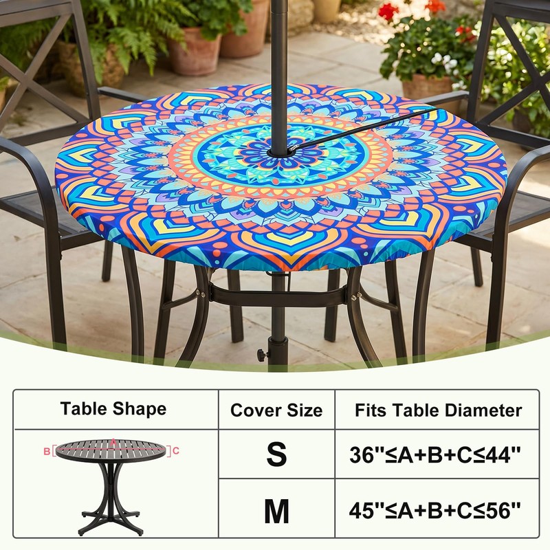 pickyNproud Round Tablecloth with Umbrella Hole and Zipper, Waterproof Wipeable