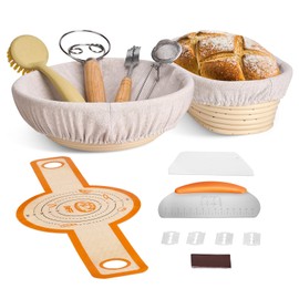Banneton Bread Proofing Basket Set,10 Inch Round & 9 Oval Sourdough Bread Baking Supplies With Linen Liner - Sourdough Starter Kit