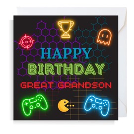Second Ave Gaming Gamer Great Grandson Square Children's Kids Birthday Greeting Card for Boy
