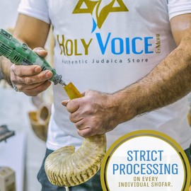 Kosher Ram Shofar Horn from Israel Traditional Half Polished Ram Shofar, Holy Land Easy Blowing Ancient Jewish Musical Instrument, Smooth Mouthpiece for Easy Blowing, Clear Sound Shofar (20"-22")