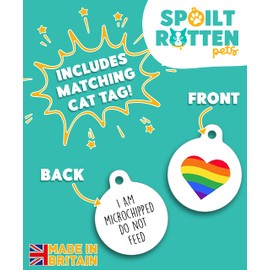 Spoilt Rotten Pets Rainbow Clouds Cat Collar & Matching Do Not Feed Microchipped Tag UK Made Bell & Safety Buckle