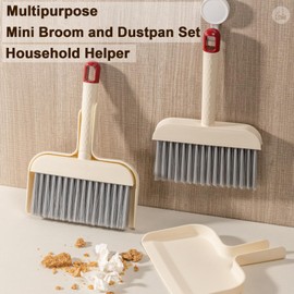 Mini Handheld Broom and Dustpan Set, Small Dust Pan and Brush Set Cleaning for Keyboard, Tabletop, Office Desk, Camping, Gardening, Pet, Car, Tiny Broom with Dustpan Combo for Children Learn Cleaning