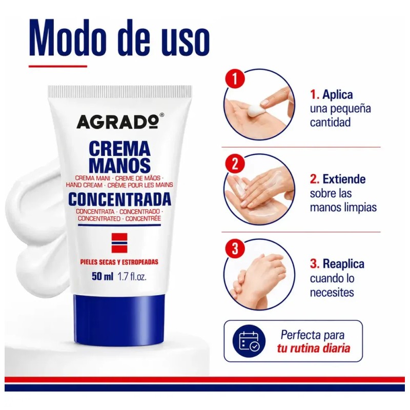 Crema De Manos Concentrada Piel Seca Agrado 50ml Neutra
