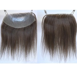 Men Forehead Hairline Toupee Real Human Hair Skin PU Man Hairpieces Hair Topper for Receding Natural Hairline Replacement System (#4 color, 2.75x6.3 Inch)