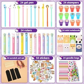 Paquete de 24 bonitas recompensas de papelería para el aula, con lápices, reglas, borradores, notas adhesivas para regalos de cumpleaños, bolsas de re