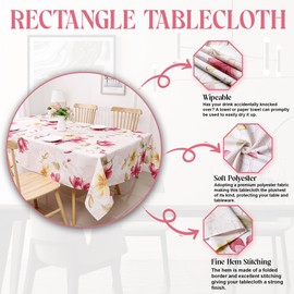Majestic Giftware Polyester Tablecloths for Rectangle Tables | (70/120) - TC1503 Fushia Floral Print Hem Stitch Dining Table Cover | Decorative Washable Tablecloth for Home, Kitchen & Dining
