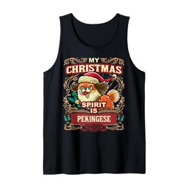 Pekingese My Christmas Spirit Dog Santa Claus Elf Reindeer Tank Top