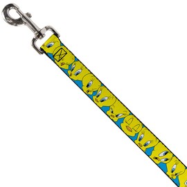 Buckle-Down Pet Leash - Tweety Bird CLOSE-UP Expressions Baby Blue - 4 Feet Long - 1" Wide