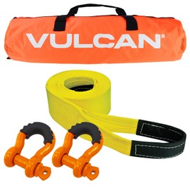 Vulcan Heavy Duty Tow Strap Kit - Includes 3" x 30' Tow Strap, Heavy Duty Shackles, and Storage Bag - 7,500 lbs. Towing Capacity