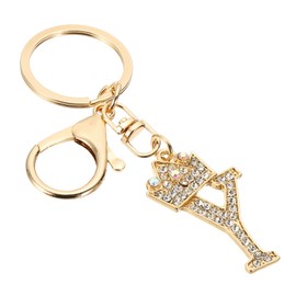 PATIKIL Initial Letter Keychain, Letter Y Crown Design Charm with Crystal Diamonds Decorative Alphabet Pendants for Bag Backpack DIY Craft, Gold Tone