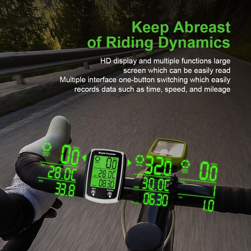 URAQT Bike Computer, Universal 19 Functions IP54 Waterproof Bicycle Speedometer
