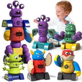 Magnetic Robot Toy for Children Aged 3-7 Years, 5 Pieces Magnetic Monster Building Blocks, Stackable Transformation Toy with Storage Box, Promotes Creativity and Fine Motor Skills, for 4 5 6 Years