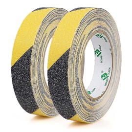 BOMEI PACK 2 Rollos Cinta Antideslizante, 25mm x10m, Negro-Amarillo, Cinta Adhesiva Antideslizante para Escaleras, Peldaños, Escalones en Interiores y Exteriores, Tiras de Seguridad Antideslizantes