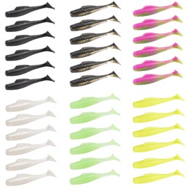 Goture Soft Fishing Lures jig Heads, Saltwater Freshwater Minnow Fishing Bait T Tail with jig Head, Fishing Lure Swim Shad Baits for Bass Fishing 36Pcs