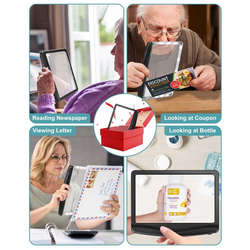 5X Rechargeable Magnifying Glass for Reading, Large Bright LED Lighted