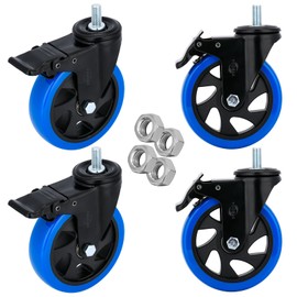 Heavy Duty Stem Caster Wheels 5 inch Locking Threaded Stem Casters Set of 4 Stem Size 1/2"-13 x 1 No Noise Swivel Casters Industrial Castor Wheels for Cart Furniture