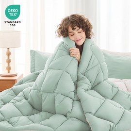 MUXHOMO 7 Pieces Queen Comforter Set, Reversible Bed in a Bag Queen Size, All Season Bedding Set with Comforter, Flat Sheet, Fitted Sheet, Pillowcases & Shams, Sage Green & Beige