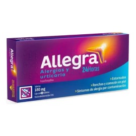 Allegra Antihistamínico para Alergias Severas y Urticaria 10 tabletas x 180 mg. Controla las Alergias Agraviadas por Contaminación. No Causa Sueño