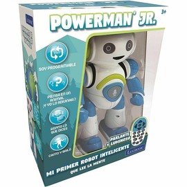 LEXIBOOK Intelligent Powerman Junior Robot, Educational and Interactive, Reading, Dance, Music Play, Repeat Phrases, Remote Control, Toy from 3 Years, Blue/White (ROB20ES), Colour: