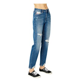 Judy Blue High Waist Queen of Hearts Coin Pocket Boyfriend Relaxed Fit Jeans (Medium Blue, 11)