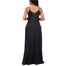 Womens Plus Size Bohemian Hawaiian Vacation Sundress Summer Long Maxi Beach Dresses with Pockets Black