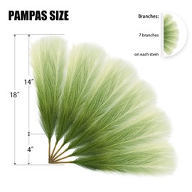 TENDER EPOCH 6 PCS Faux Pampas Grass Arrangement - 18"/45cm Artificial Fluffy Pompous Grass Stems for Boho Chic Home and Wedding Decor (Sage Green Gradient)